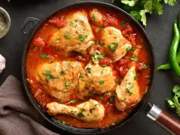 Pyszne danie z udek kurczaka w sosie pomidorowym z cebulą i ziołami. Idealne, gdy zastanawiasz się, co zrobić z mięsa z udek kurczaka.