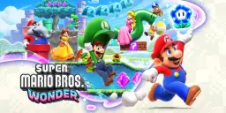 Mario, Luigi, Peach, Daisy, Yoshi, Goomba, Blooper i Słoń w kolorowym świecie Super Mario Bros. Wonder.