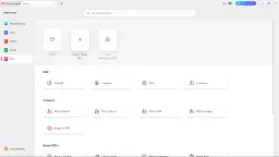 Ekran główny programu do PDF. Opcja "PDF to Word" sugeruje, jak pobrać Worda za darmo, konwertując plik.