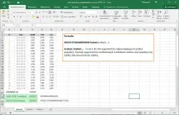 Arkusz kalkulacyjny Excel z danymi i formułą ODCH.STANDARDOWE. Oblicza odchylenie standardowe dla próby danych.