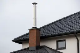 Nowoczesny komin z cegły i stali na dachu. Czy potrzebne jest pozwolenie na budowę komina? To pytanie nurtuje wielu inwestorów.