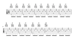 Tabulatura gitarowa z akordami G, C, D. Moja zona chwyty na gitarze, idealne do nauki.