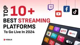 Top 10+ najlepsza platforma streamingowa do transmisji na żywo w 2024 roku. Ikony Twitch, YouTube, Facebook, TikTok i ekran z aplikacjami.
