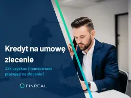 Mężczyzna w garniturze rozmawia przez telefon, na tle napis "Kredyt na umowę zlecenie".