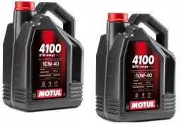 Dwa czarne kanistry oleju silnikowego Motul 4100 SYN-nergy SPEC 10W-40 5L.