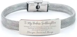 Srebrna bransoletka z siateczki z grawerem "To My Badass Goddaughter".