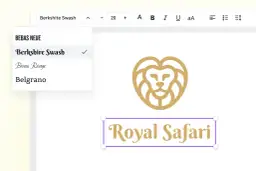 Program do wklejania logo na zdjęciach. Wybierz font "Berkshire Swash" dla tekstu "Royal Safari", by nadać mu królewski styl.