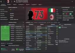 Profil Francesco Camardy, młodego napastnika AC Milan, w Championship Manager 01/02. Widać jego statystyki techniczne, mentalne i fizyczne.