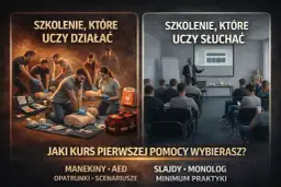 Dwie wizje kursu pierwszej pomocy: praktyczne ćwiczenia na fantomach i teoretyczny wykład. Który wybierasz?