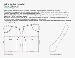 Schemat wykroju luźnego topu bez rękawów z przodem i tyłem oraz schemat ramiaczka.