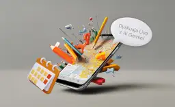 Telefon z mapą i ikonami symbolizującymi naukę. Dyskutuj z Ai Gemini, poznaj co to jest sztuczna inteligencja w telefonie.