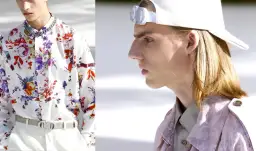 Model w kwiecistej koszuli i model w czapce z goglami na czole.