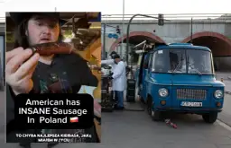 Amerykanin zachwycony kiełbasą z niebieskiej Nyski. Sprzedawcy przygotowują smakołyki na ulicy.