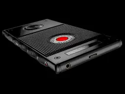 Elegancki, czarny smartfon RED Hydrogen One z charakterystycznym logo RED DIGITAL CINEMA.