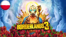Psycho z Borderlands 3 otoczony bronią i różami. Flaga Polski sugeruje polskie spolszczenie gry.