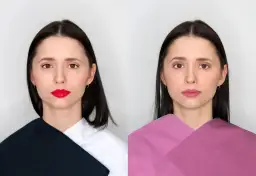 Królewna Śnieżka z ciemnymi włosami i brązowymi oczami, prezentująca kontrast między czernią i bielą a różem.