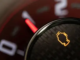 Pomarańczowa kontrolka "check engine" świeci się na desce rozdzielczej, sugerując problem ze **słabym paliwem** lub inną usterkę silnika.