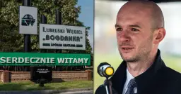 Znak kopalni "Bogdanka" i mężczyzna przy mikrofonie. Czy to on decyduje, ile kopalni zamknął po?
