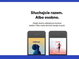 Dwa ekrany smartfonów z aplikacją muzyczną, jeden z portretem mężczyzny, drugi z biegaczką.