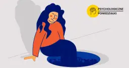 Ilustracja kobiety siedzącej na krawędzi dziury, z wyrazem smutku na twarzy.