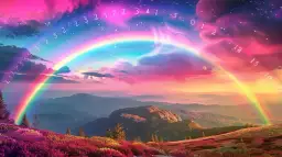 Tęcza i liczby 10, 12, 2, 21, 22, 222, 333, 5, 777, 999: symbole