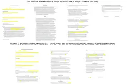 Dwa dokumenty z tekstem, jeden zatytułowany "Umowa o zachowaniu poufności (NDA) – współpraca B2B (po zawartej umowie)", drugi "Umowa o zachowaniu poufności (NDA) – współpraca B2B (w trakcie negocjacji przed podpisaniem umowy)". Widoczny jest wzór umowy...