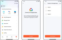Aplikacja Tuya po polsku pozwala na połączenie z Google Home. Zobaczysz tu listę urządzeń do zsynchronizowania.