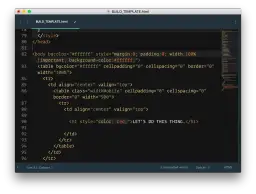 Kod HTML do stworzenia maila. Widoczny fragment kodu pokazuje ustawienia body i tabeli, a także nagłówek z tekstem "LET'S DO THIS THING.".