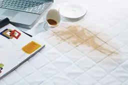 Plama kawy na białym materacu. Dowiedz się, jak wyprać materac, by znów był czysty i świeży.