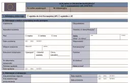 Formularz deklaracji środków pieniężnych. Informuje, ile gotówki można przewieźć przez granicę w strefie Schengen, dane osoby i transportu.