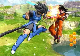Goku walczy z przeciwnikiem w grze karcianej Dragon Ball Super.