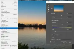Jak usunąć element ze zdjęcia Photoshop: menu Edycja, opcja "Zamiana nieba" (Sky Replacement).