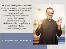 Uśmiechnięty ksiądz w sutannie pokazuje gest "OK". Podziękowania dla księdza za modlitwy i wsparcie. Jak podziękować księdzu?