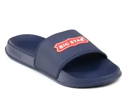 Granatowe klapki męskie basenowe Big Star z czerwonym logo. Idealne na basen i plażę.