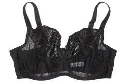 Czarny, koronkowy biustonosz Ewa Bien z ozdobnym wzorem i kokardką.