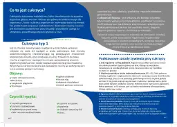 Grafika przedstawia fragment artykułu o cukrzycy z nagłówkami i listami punktowanymi.