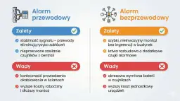 Porównanie alarmów: przewodowy (stabilny, zasilany z centrali) vs bezprzewodowy (szybki montaż, łatwa rozbudowa). Dowiedz się, jak uzbroić alarm w domu.