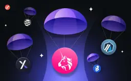 Co to jest airdrop kryptowaluty? Ilustracja pokazuje kilka tokenów kryptowalutowych spadających na spadochronach, symbolizując darmowe rozdawanie cyfrowych aktywów.