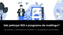 Mężczyzna z pieniędzmi w ręku, spadające banknoty i koperty. Ilustracja pokazuje, jak obliczyć ROI z mailingu, by zwiększyć zyski.