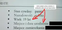 Fragment CV z zaznaczonym wiekiem i tekstem o niepotrzebności podawania wieku.