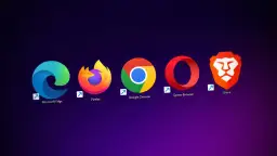 Ikony przeglądarek: Microsoft Edge, Firefox, Google Chrome, Opera, Brave. Do czego służy przeglądarka internetowa? Do surfowania po sieci!