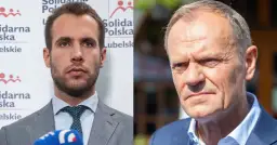 Dwaj politycy, jeden z nich to Donald Tusk, którego nazwisko jest polskie.