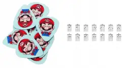 Kostki gitarowe z Mario, idealne do zagrania "tekst piosenki Mario czy ty wiesz". Obok schematy akordów.