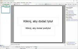 Widok programu PowerPoint, gdzie tworzy się prezentacje. Na ekranie widać pusty slajd z polem na tytuł i podtytuł. To właśnie jest podstawa, by zacząć tworzyć swoją prezentację, czyli ppt.