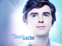 Zbliżenie na twarz doktora Shauna Murphy'ego z błękitnymi oczami. Napis "the Good Doctor" sugeruje nadchodzący sezon 7.