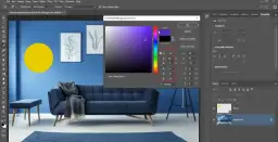 Okno dialogowe "Kolor" w Photoshopie z widocznym wyborem koloru fioletowego i wartościami RGB.