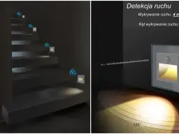 Inteligentny jaki czujnik ruchu na schody o zasięgu 4m i kącie detekcji 120° automatycznie oświetla drogę.