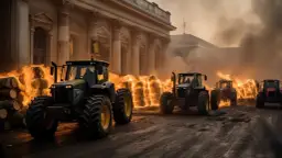 Protest rolników: płomienie i obornik na granicy budynków UE