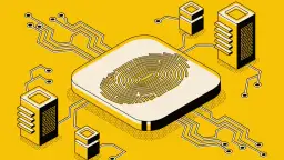 Cyfrowy odcisk palca na procesorze, otoczony przez elementy układu scalonego. Tak kim jesteśmy przeglądarkami w świecie danych.
