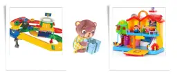 Kolorowy tor wyścigowy, miś z prezentem i domek dla lalek – idealne prezenty dla dwulatka.